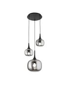 Suspension Latiano en métal et trois diffuseurs en verre gris/noir - 39 x 39 x 73 cm
