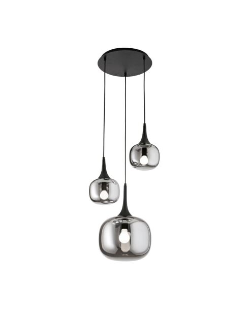 Suspension Latiano en métal et trois diffuseurs en verre gris/noir - 39 x 39 x 73 cm