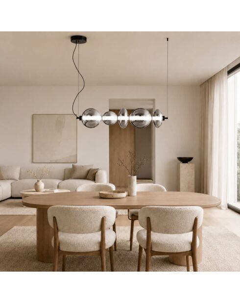 Suspension en métal Sanarica avec cinq abat - jour en verre noir - 20 x 20 x 79 cm