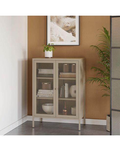 Buffet Veroli à 2 portes en métal perforé sable - 70 x 40 x 100 cm