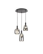 Suspension Rodi à trois lumières avec structure en métal et verre chromé noir - 39 x 39 x 41,3 cm