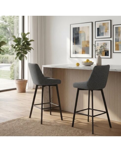 Ensemble de 2 tabourets de bar et de cuisine en tissu Altamura gris foncé/noir - 44 x 50 x 94 cm