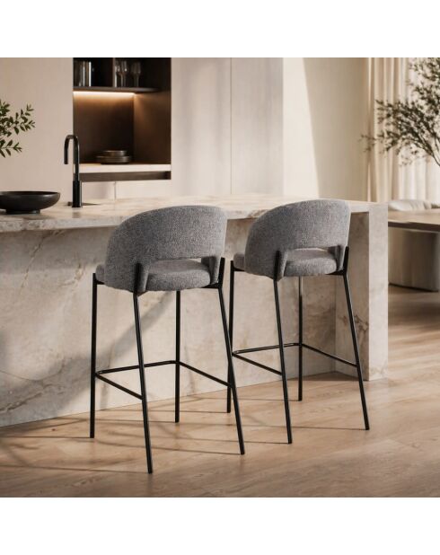 Ensemble de 2 tabourets de bar et de cuisine en tissu Lucca gris /anthracite - 50 x 52 x 89 cm