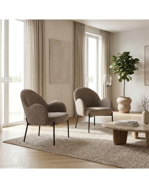 Chaise Adria en tissu bouclé avec structure en métal peint gris tourterelle/noir - 72 x 69 x 82 cm
