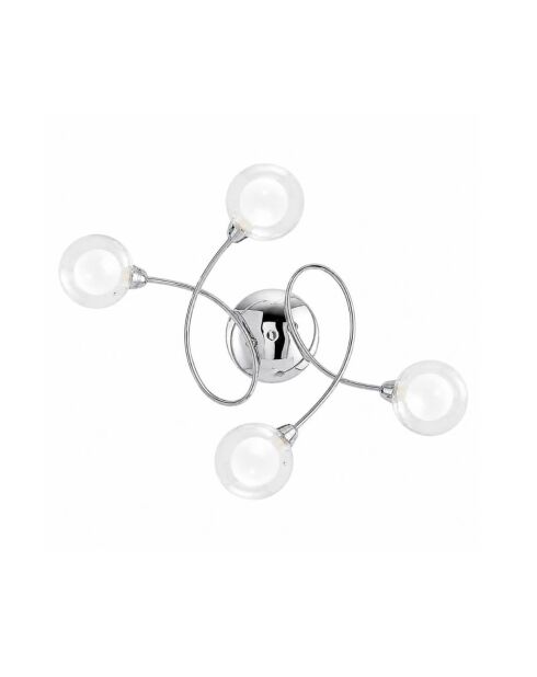 Plafonnier Roccella en métal chromé avec quatre diffuseurs en verre chrome - 60 x 19 x 44 cm