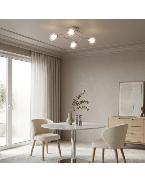Plafonnier Roccella en métal chromé avec quatre diffuseurs en verre chrome - 60 x 19 x 44 cm