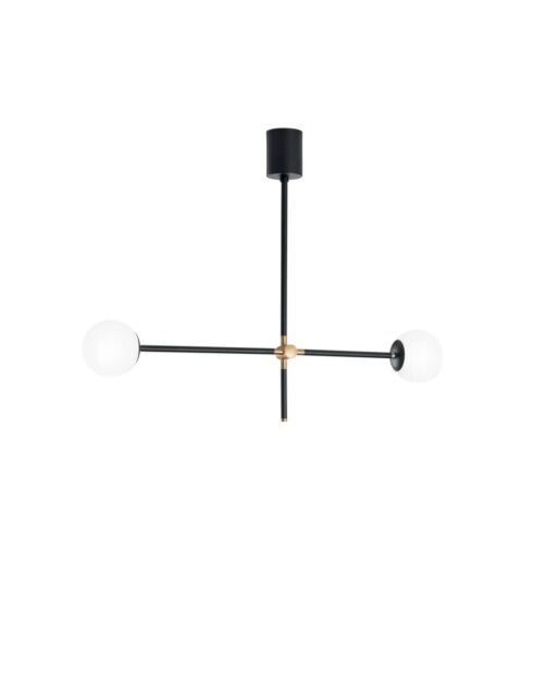 Suspension Rapallo avec tiges métalliques réglables et deux diffuseurs noir/doré - 91 x 18 x 73,6 cm