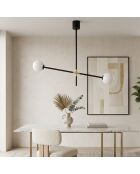 Suspension Rapallo avec tiges métalliques réglables et deux diffuseurs noir/doré - 91 x 18 x 73,6 cm