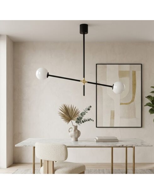 Suspension Rapallo avec tiges métalliques réglables et deux diffuseurs noir/doré - 91 x 18 x 73,6 cm