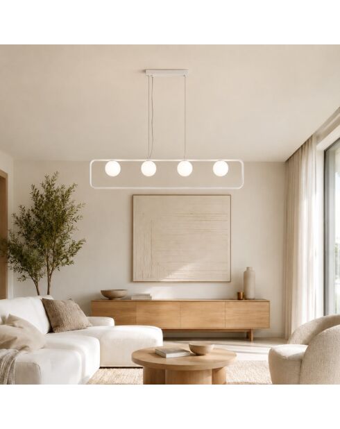 Suspension Roseto à quatre lumières en aluminium blanc - 100 x 10 x 18 cm