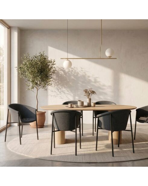 Ensemble de 2 chaises de salle à manger revêtues de tissu avec structure en métal Biella gris foncé/noir - 56 x 58 x 79 cm