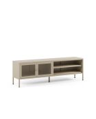 Meuble TV à 2 portes et 2 étagères en métal perforé sable - 160 x 35 x 50 cm