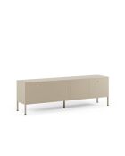 Meuble TV à 2 portes et 2 étagères en métal perforé sable - 160 x 35 x 50 cm