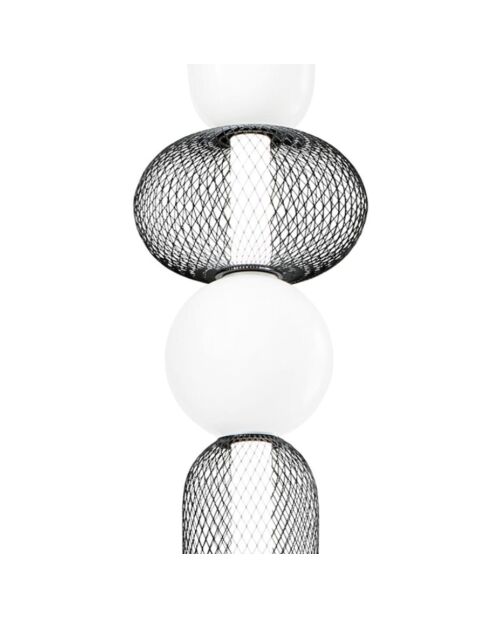Suspension Oria avec deux éléments en verre soufflé et deux diffuseurs en métal noir - 22 x 264 cm