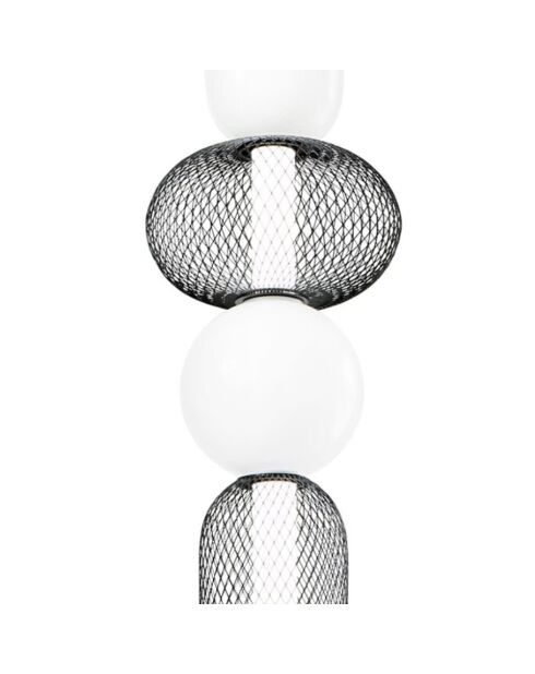 Suspension Oria avec deux éléments en verre soufflé et deux diffuseurs en métal noir - 22 x 264 cm