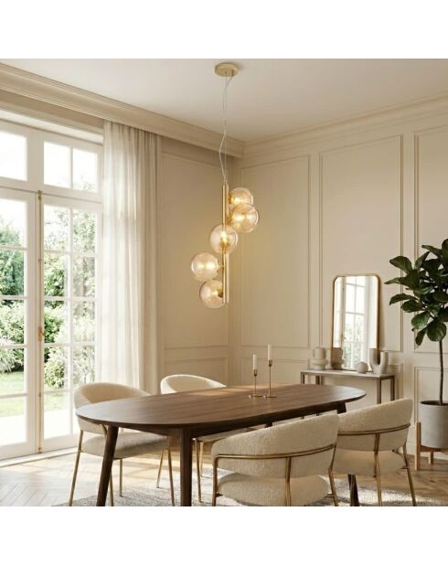Suspension Surbo en métal avec cinq diffuseurs en verre laiton - 36 x 36 x 60,4 cm