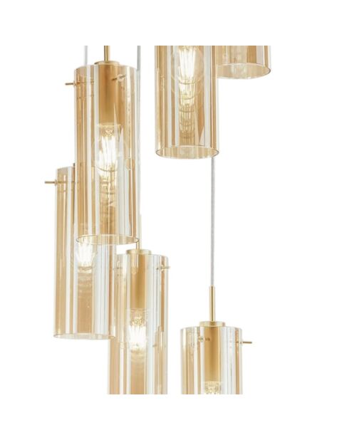 Suspension Dorgali en métal avec six diffuseurs en verre doré - 35 x 35 x 43,8 cm