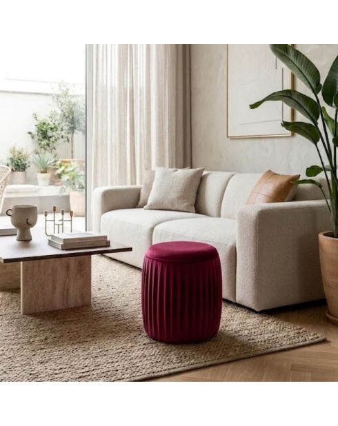 Pouf Orta en velours plissé fucsia - 35 x 35 x 40 cm