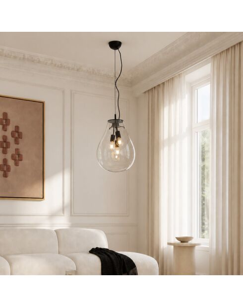 Suspension Loano en verre transparent avec structure en métal transparent - 38 x 38 x 54,5 cm