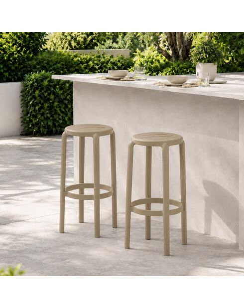 Lot de 2 tabourets Portovenere 65 pour usage intérieur et extérieur tourterelle - 36 x 36 x 65 cm