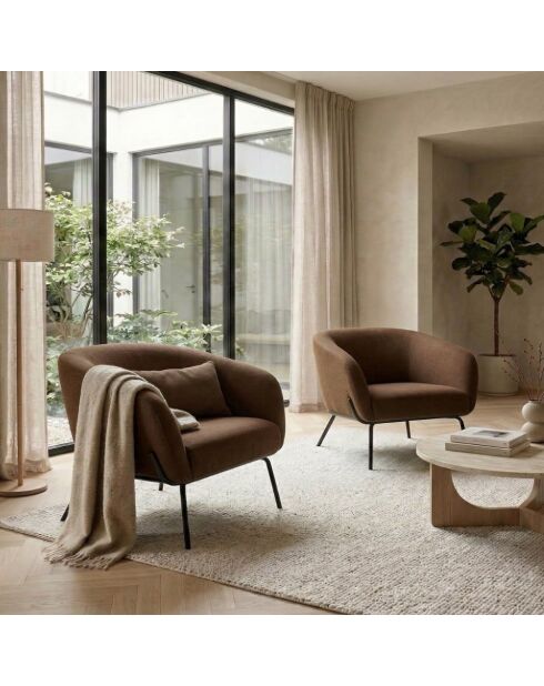 Fauteuil Cerignola en velours avec structure en métal peint brun/noir - 74 x 75 x 69 cm