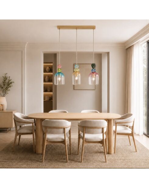 Suspension Nardò avec trois diffuseurs en verre multicolore - 61,5 x 235,5 cm