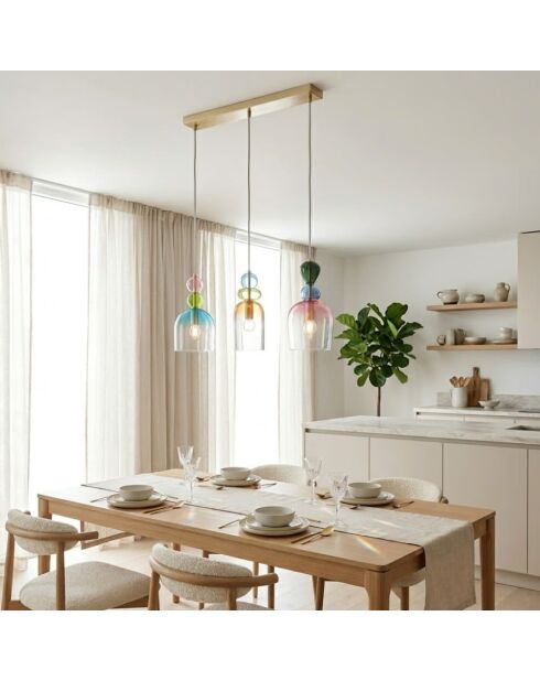 Suspension Nardò avec trois diffuseurs en verre multicolore - 61,5 x 235,5 cm