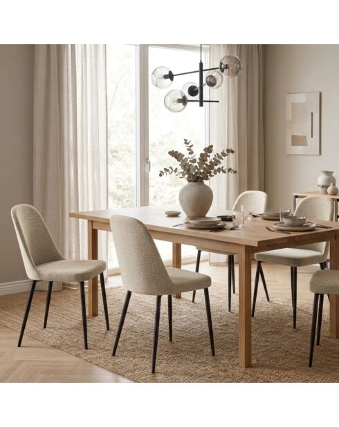 Ensemble de 4 chaises de salle à manger revêtues de tissu avec structure en métal Avellino beige/noir - 46 x 55 x 85 cm