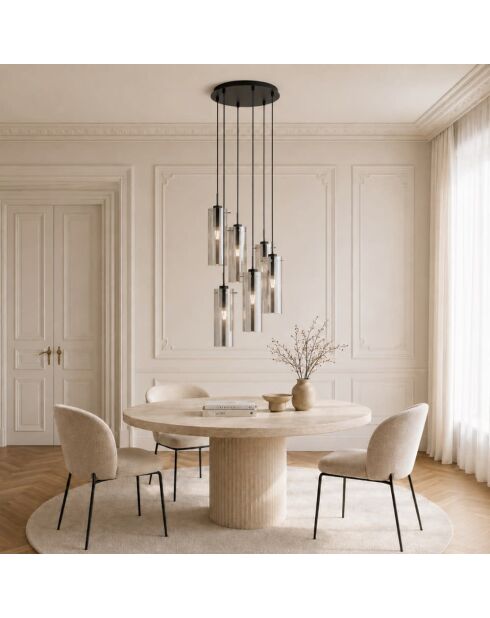 Suspension Dorgali en métal avec six diffuseurs en verre noir - 35 x 35 x 43,8 cm