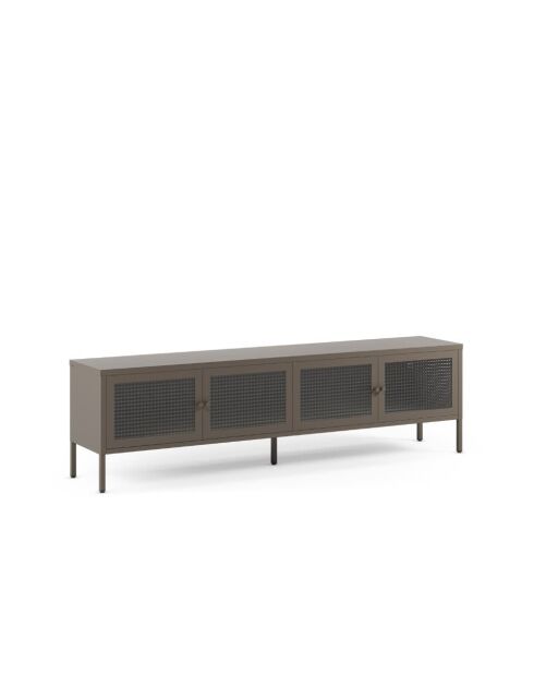 Meuble TV à 4 portes Piombino en métal et verre trempé moka - 160 x 35 x 50 cm