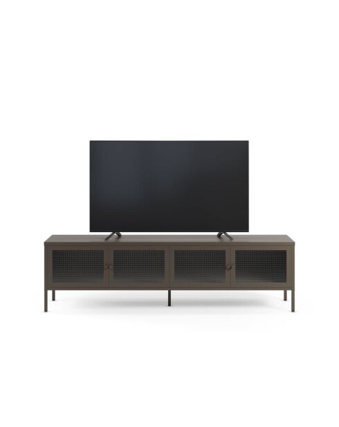 Meuble TV à 4 portes Piombino en métal et verre trempé moka - 160 x 35 x 50 cm
