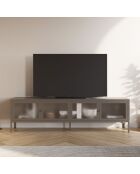 Meuble TV à 4 portes Piombino en métal et verre trempé moka - 160 x 35 x 50 cm