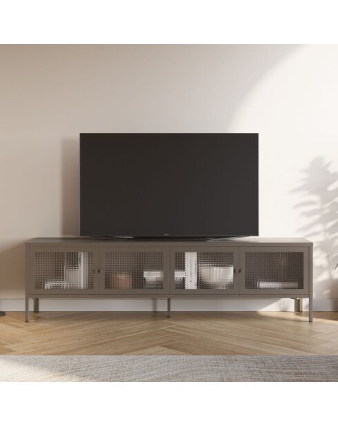 Meuble TV à 4 portes Piombino en métal et verre trempé moka - 160 x 35 x 50 cm