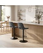 Lot de 2 tabourets de bar et de cuisine en tissu Rimini gris/noir - 52 x 45 x 88,5/103,5 cm