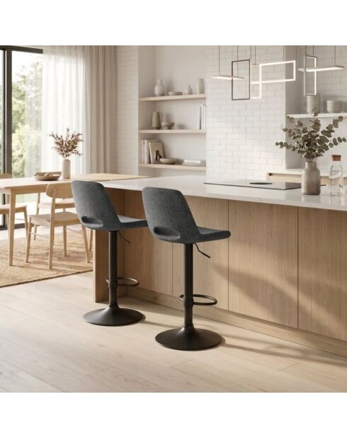 Lot de 2 tabourets de bar et de cuisine en tissu Rimini gris/noir - 52 x 45 x 88,5/103,5 cm