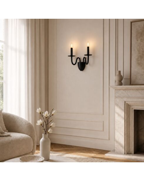 Applique murale en métal à deux lumières Civitella noir - 36 x 26 x 45 cm