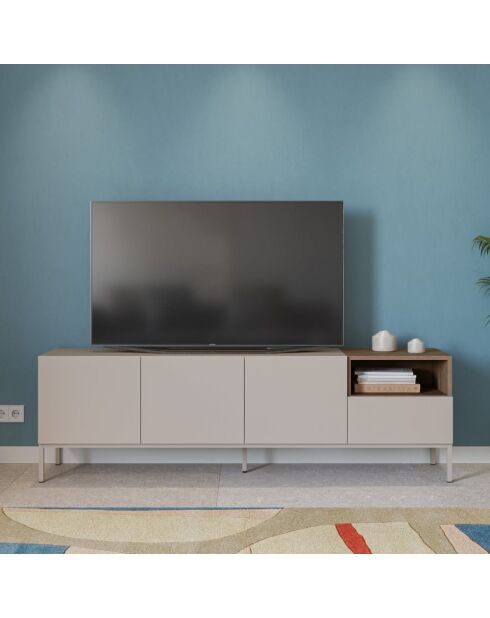 Meuble TV à 3 portes et 1 étagère Sapri en stratifié structure métallique crème/marron - 180 x 42 x 55 cm