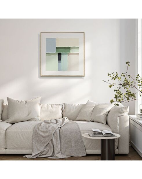 Peinture abstraite Peschici Due peinte à la main vert/beige - 60 x 4,5 x 60 cm