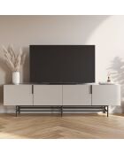 Meuble TV à 4 portes Anagni en stratifié structure métallique crème - 200 x 35 x 55 cm