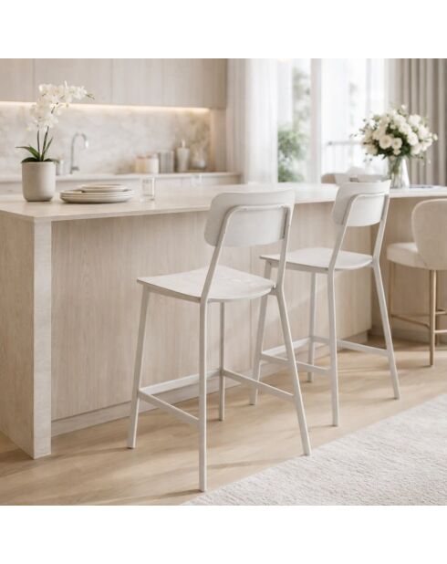 Ensemble de 2 tabourets de bar et de cuisine en bois Trani blanc/ - 51,5 x 51 x 97 cm