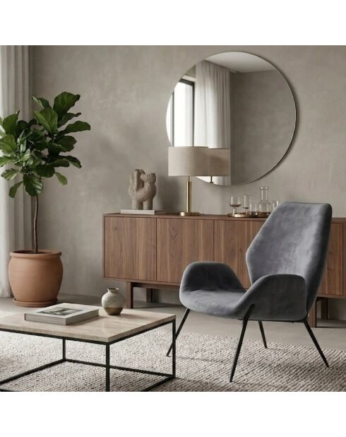 Fauteuil Belluno en velours avec structure en métal peint anthracite/noir - 68 x 73 x 85 cm
