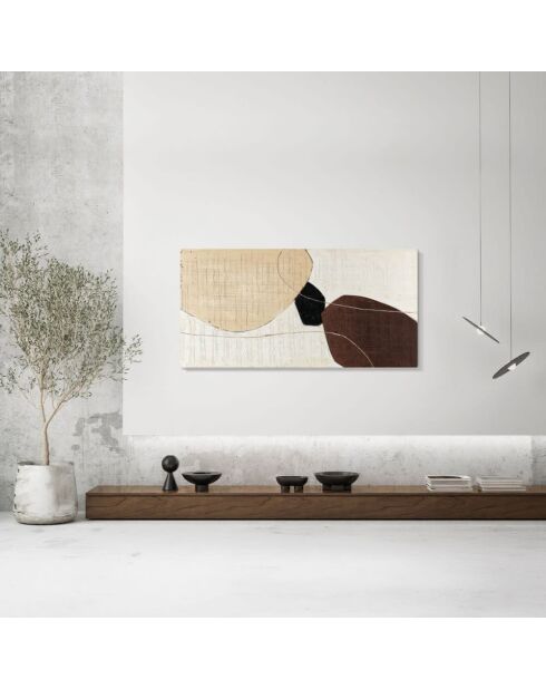 Peinture abstraite de Tellaro Due beige, sable/noir - 70 x 3,5 x 140 cm