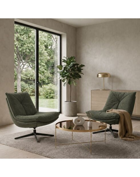 Fauteuil pivotant Viareggio avec structure en métal vert foncé - 75 x 90 x 87 cm