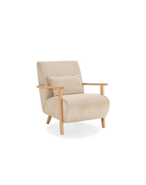 Fauteuil Camerota en tissu avec pieds en bois beige - 70 x 87 x 80 cm