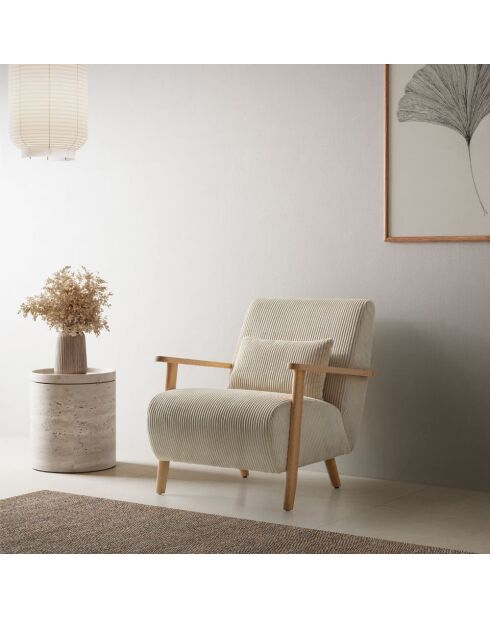 Fauteuil Camerota en tissu avec pieds en bois beige - 70 x 87 x 80 cm