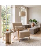 Fauteuil Camerota en tissu avec pieds en bois beige - 70 x 87 x 80 cm