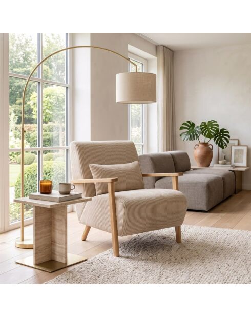 Fauteuil Camerota en tissu avec pieds en bois beige - 70 x 87 x 80 cm