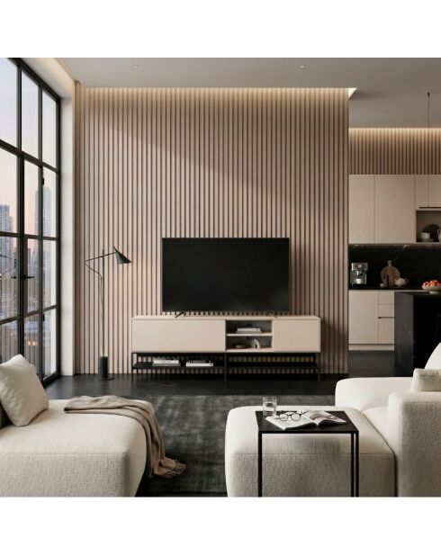 Meuble TV à 2 portes et 2 étagères Palinuro en stratifié structure métallique crème - 180 x 35 x 55 cm
