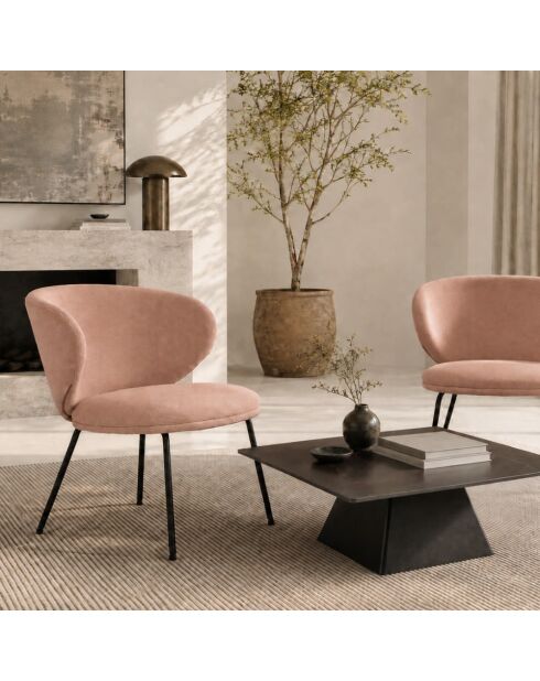 Fauteuil Staletti en tissu avec pieds en métal rose - 80 x 70 x 79 cm