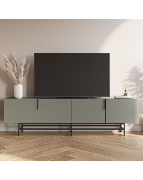 Meuble TV à 4 portes Anagni en stratifié structure métallique vert - 200 x 35 x 55 cm
